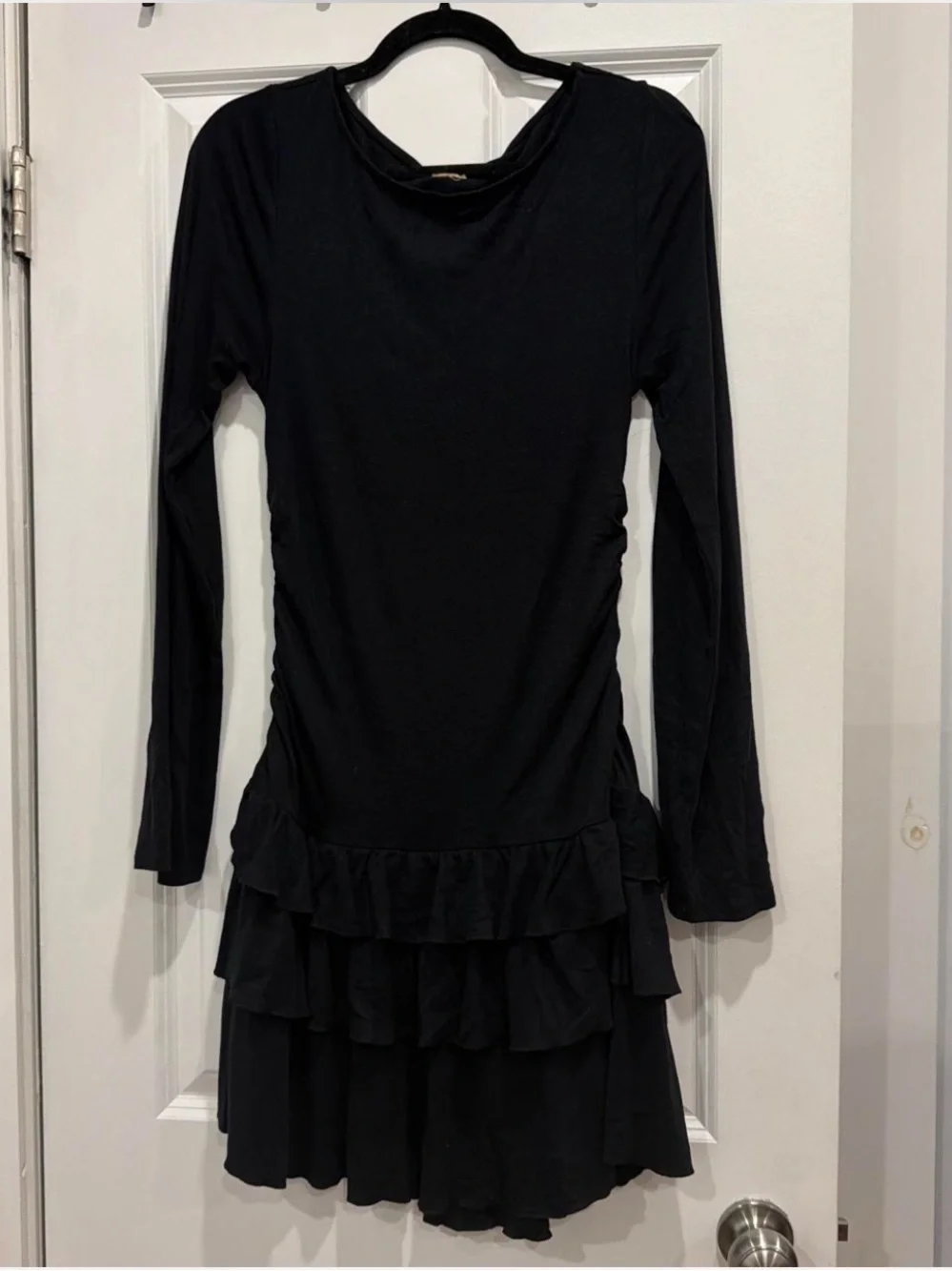 Free People Black Long-Sleeve Ruffle Hem Dress